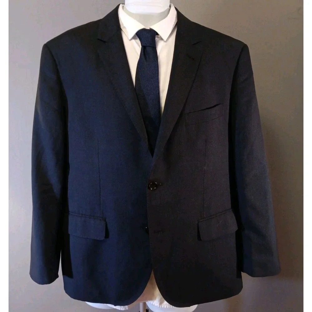 Indochino Mens 46R Wool Silk Blazer Navy Two Button Bespoke Sport Coat Jacket